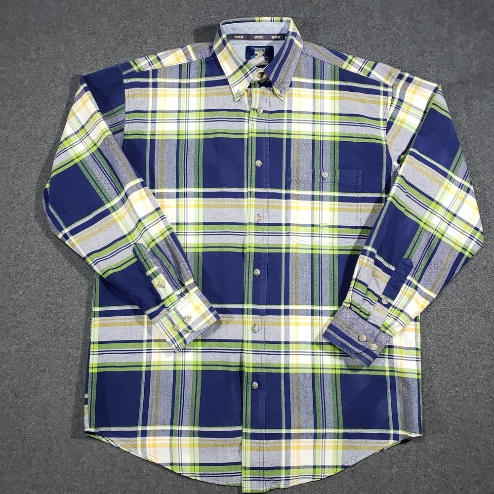 Wrangler Twenty X Western Shirt Mens Medium Blue Plaid Long Sleeve Button Down - Picture 1 of 10